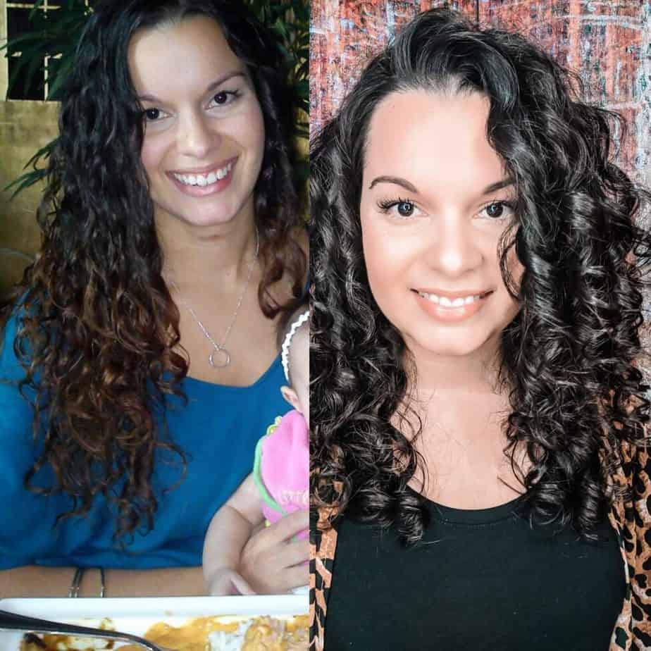 the curly girl method beginning of cg method compared to current image of Delilah's curls
